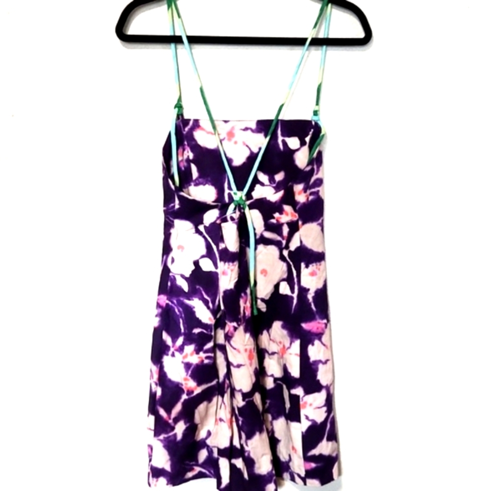 Zara Floral Linen Blend Purple Bodycon Mini Dress Size Large - Picture 4 of 10